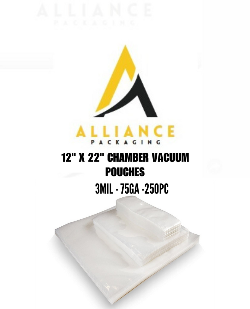 12" X 22" Chamber Vacuum Pouches, Sealer Bags 3mil, Thickness 250Per Case