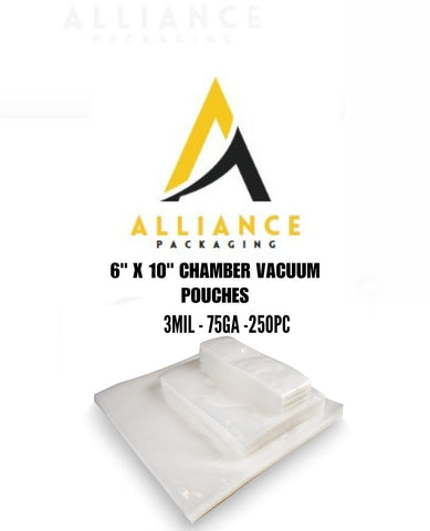 6"x10" Chamber Vacuum Pouches, Sealer Bags 3mil, Thickness 250pc Per Case